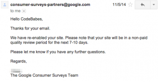 Surveys Account Re-instated